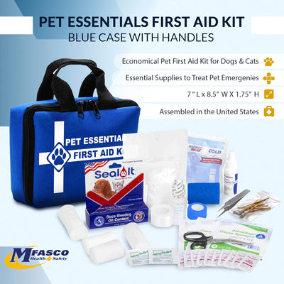 MFASCO Pet Essentials First Aid Kit - Portable with Handles - Veterinarian Recommended Supplies for Dogs - Compact Canine Emergency Kit - Travel and Home Use - Refillable QR Code Enabled - 41 Pcs