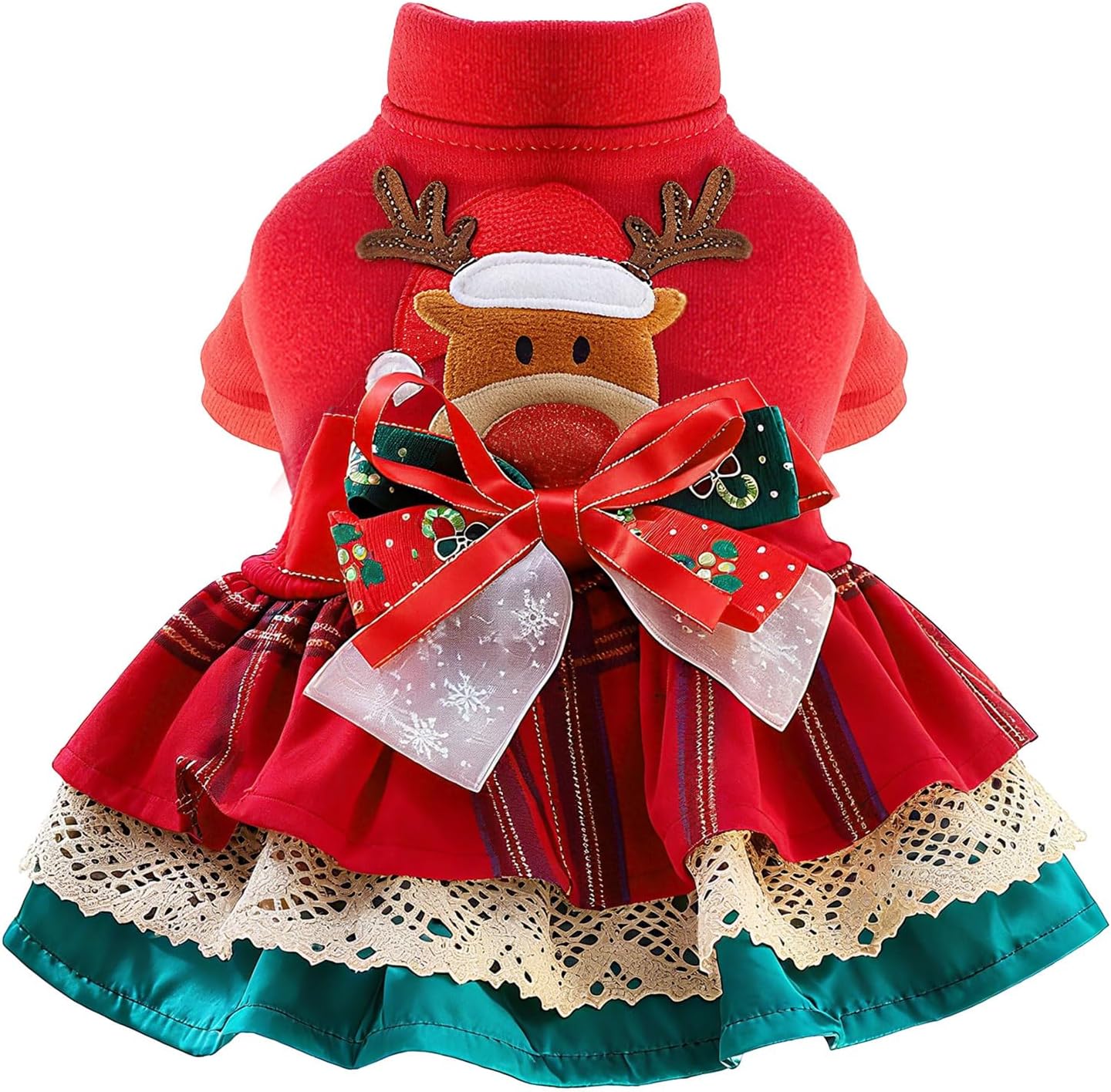 BAEJMJK Cute Small Dog Christmas Dress Xmas Red Reindeer Puppy Princess Dress with Bowknot Warm Holiday Girl Dog Clothes Pet Cats Outfit Apparel for Chihuahua Yorkshire Terriers, Maltese(Medium)