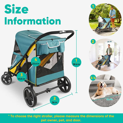 Petbobi Dog Stroller for Medium Dogs - Easy Fold Dual Entry Pet Stroller with One-Foot Brake, All Terrain Wagon Cart with Large Air Mesh, Ideal for Large Senior Pets up to 80 lbs, Green