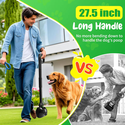 27.5" Dog Pooper Scooper, Pooper Scooper for Large, Medium, Small Dogs, Easy Single-Hand Operation, No More Bending, High-Strength Material, Suitable for Yard, Sand, Grass, and Gravel
