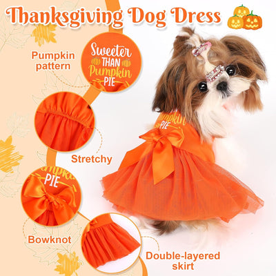 Sebaoyu Thanksgiving Pumpkin Dog Dress, Dog Clothes for Small Dogs Girl Puppy, Fall Doggy Thanksgiving Skirt Costume, Holiday Pet Tutu Dress, Pet Outfit Apparel Clothes (Orange, Meduim)