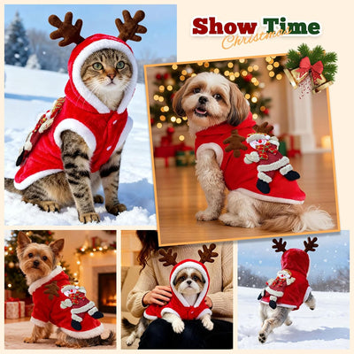 Cute Small Dog Christmas Hoodie Costume Soft Xmas Boy Girl Dog Clothes Funny Puppy Christmas Outfit Winter Warm Pet Cats Holiday Clothes(Red Snowman,Small)