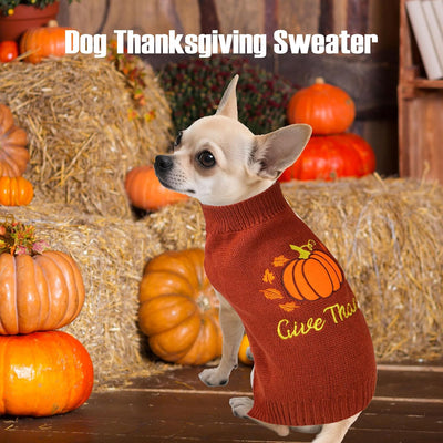 Thanksgiving Dog Sweater, Knitted Dog Thanksgiving Fall Holiday Sweaters Outfit Clothes for Small Medium Large Dogs Pets (Pumpkin, Small)