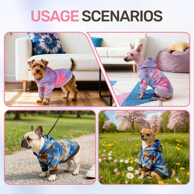 WOYYHO Premium Velvet Tie Dye Dog Hoodie & Sweatshirt - Soft Lightweight Pullover Dog Sweater for Small Medium Dogs, Cozy Dogs Sweater for Chihuahua Dachshund Multi Pink Purple M