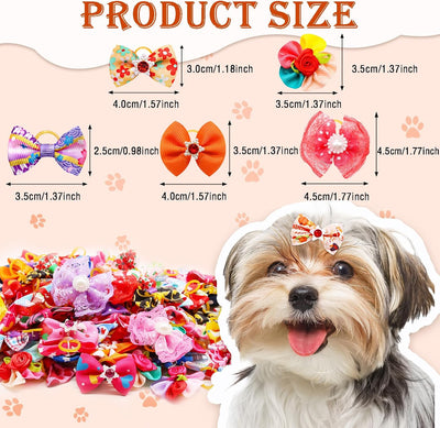 60pcs Dog Hair Bows, Dog Bows Grooming Made of High Tenacity Rubber Bands, 30 Beautiful Puppy Bows in (Mix)
