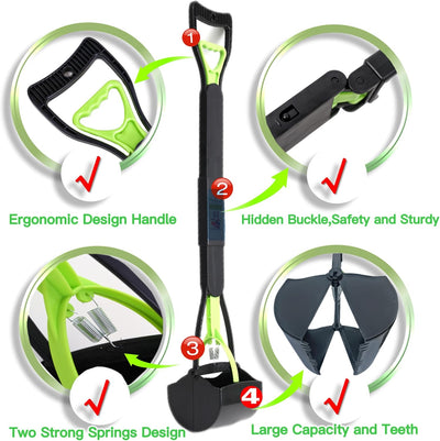 32" Pooper Scooper for Large Small Dogs and Cats, Portable Long Handle Foldable Poop Scoop,Pooper Scooper for Large Dogs with Poop Bags for Grass and Gravel Pet Waste Pick Up