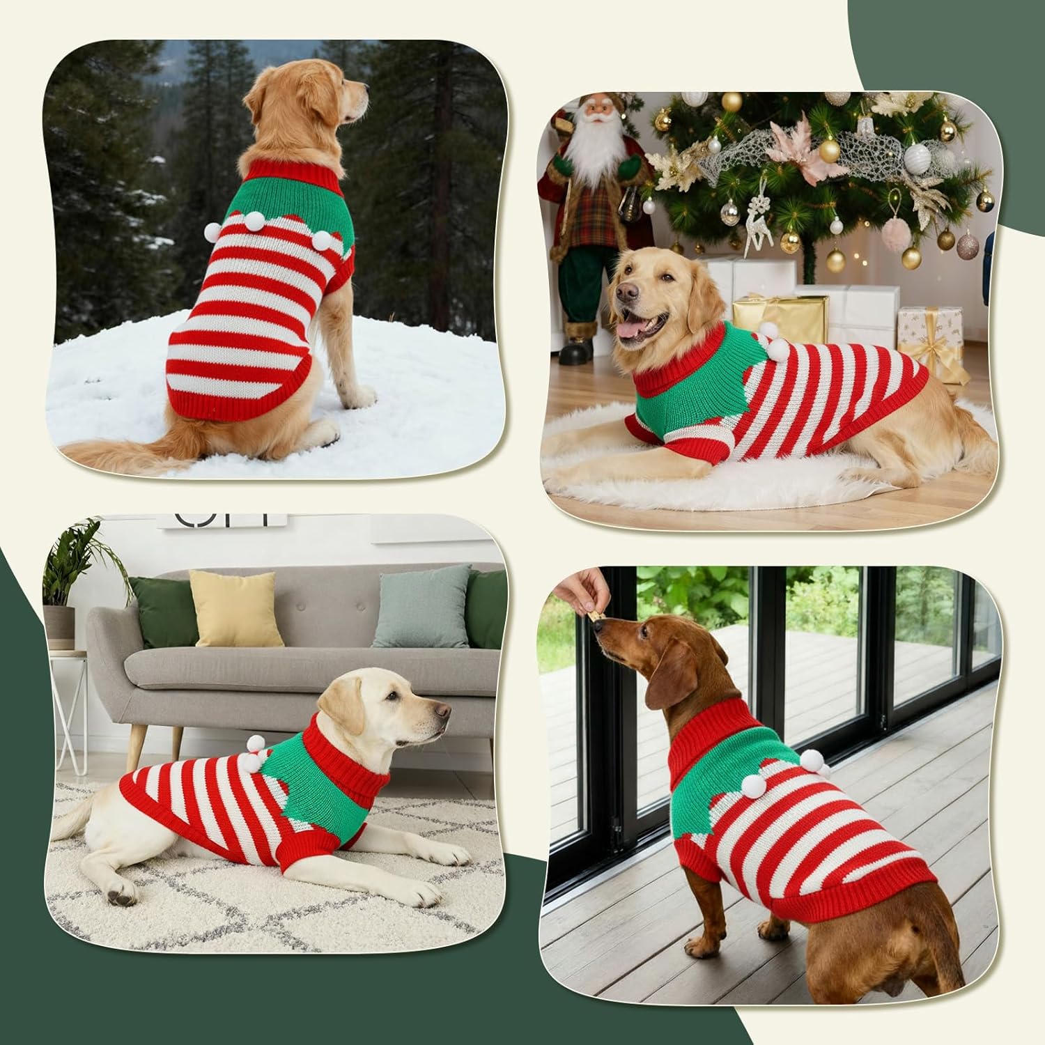 Dog Sweater Knitted for Small to Large Dogs Boy Girl, Classic Turtleneck Dog Christmas Sweaters, Warm & Soft Pet Clothes for Winter (Santa Stripe, M)