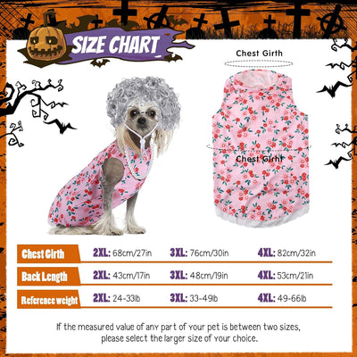 4 Pcs Halloween Old Lady Costume for Dog Granny Dress Halloween Dog Costumes Include Pink Floral Pet Dress Retro Sunglasses Old Lady Pet Wig and Necklace for Grandma Party Cosplay(2 XL)