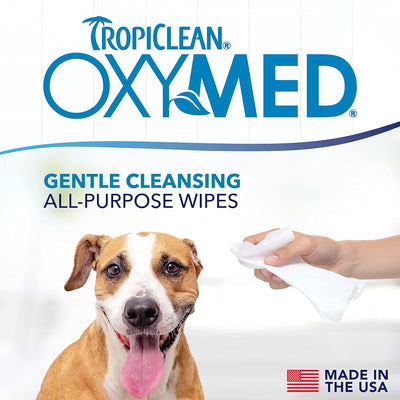 TropiClean Oxymed Soothing Allover Cat & Dog Wipes For Paws And Butt | Anti Itch Relief For Dogs & Cats 50 Count