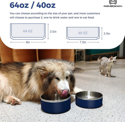 Dog Bowl, Stainless Steel Dog Food and Water Bowl with Non Slip Quiet Bottom, Easy to Clean, Dishwasher Safe, 40oz, Blue