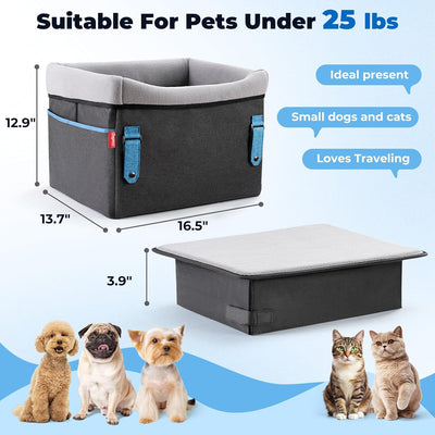 BurgeonNest Dog Booster Car Seat for Small Dogs, Waterproof Dog Bed for Car Front and Back Seat, Pet Travel Cat Puppy Carseats Up to 25lbs, Clip-On Safety Leash and Booster Fluffy Pad, Grey