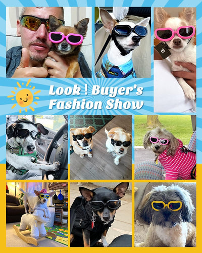 Dog Sunglasses Small Breed Dogs Goggles UV Protection,Goggles for Small Dogs Eye Wear Protection with Adjustable Strap Windproof Anti-Fog Sunglasses for Small Dogs Doggy Doggie Glasses,Black