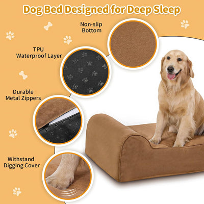 Large Orthopedic Dog Bed, 7 Inch Memory Foam Dog Beds for Large Dogs, Washable Removable Microsuede Cover with Waterproof Liner, Nonskid Bottom, for Indoor, Outdoor or Car Use, L Khaki