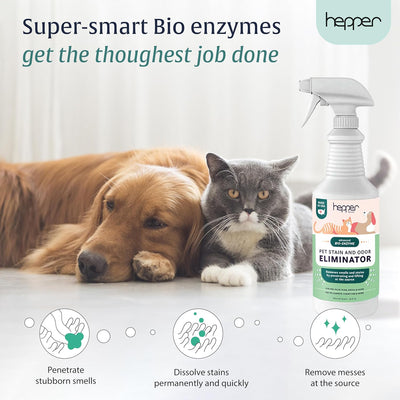 Hepper Advanced Bio-Enzyme - Spray eliminador de manchas y olores para mascotas, eliminador de olores, manchas y orina para gatos, perros y otros animales, 32 onzas, seguro para el hogar, neutro