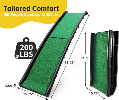 PawStep 50894 Pet Ramp with Poly Grass - Folding, Portable Dog Ramp for Cars, SUV & Trucks - Non-Slip Surface - Lightweight & Durable - Supports Large Dogs up to 200 lbs
