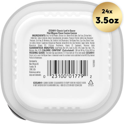 Cesar Wet Dog Food Classic Loaf in Sauce Filet Mignon Flavor, 3.5 oz. Easy Peel Trays (24 Count, Pack of 1)
