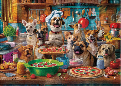 Dog Puppy Pizza Puzzles for Adults 1000 Pieces, Food Kitchen Jigsaw Puzzle, Animals Funny Puzzles