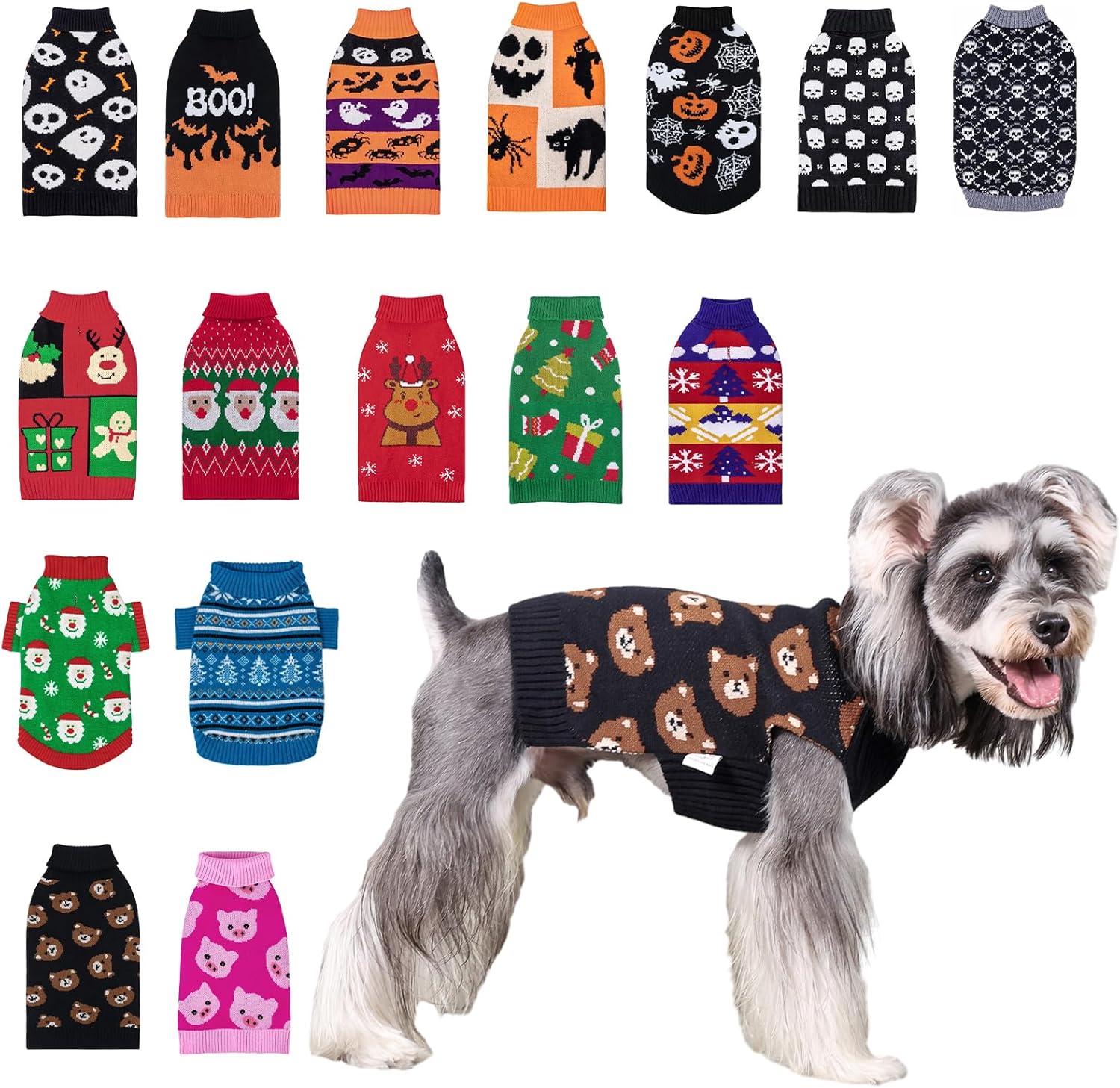 CuteBone Dog Sweater for Small Dogs Pink Pig Knit Puppy Sweater Turtleneck Pet Winter Clothes Cat Apparel with Harness Hole