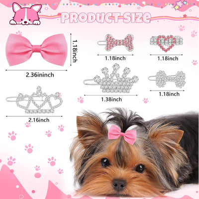 Janinka 29 Pcs Dog Hair Bows, 24 Pcs Puppy Yorkie Hair Clips 5 Pcs Tiara Crystal Dog Accessories, Rhinestone Barrette Grooming Products