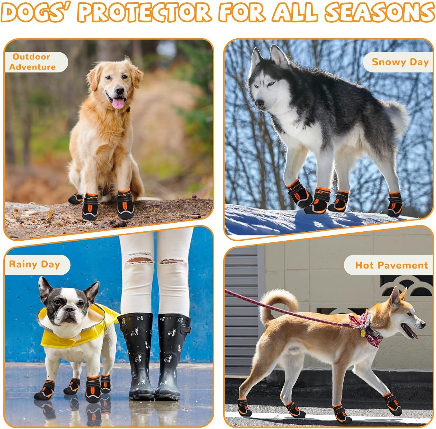 Dog Shoes for Hot Pavement,Dog Boots & Paw Protectors for Large Medium Size Dogs to Prevent Licking,Dog Booties with Reflective for Outdoor,Hiking,Hardwood Floors,Winter Snow(Black Orange,Size3)