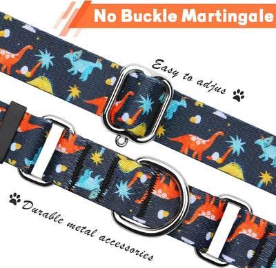 Hikiko Martingale Collar for Dogs with No Buckle Boy Male No Pull Dog Collars for Large Dogs,Dinosaur,L