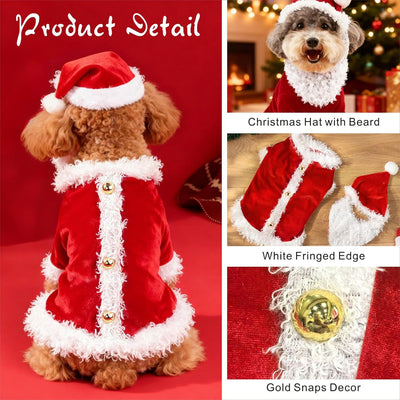 Idepet Dog Christmas Costume with Hats,Puppy Santa Claus Dog Hoodie Pet Christmas Cosplay Party Outfit Funny Pet Winter Coat Velvet Winter Sweater Xmas Holiday Apparel(Santa Costume,XL)