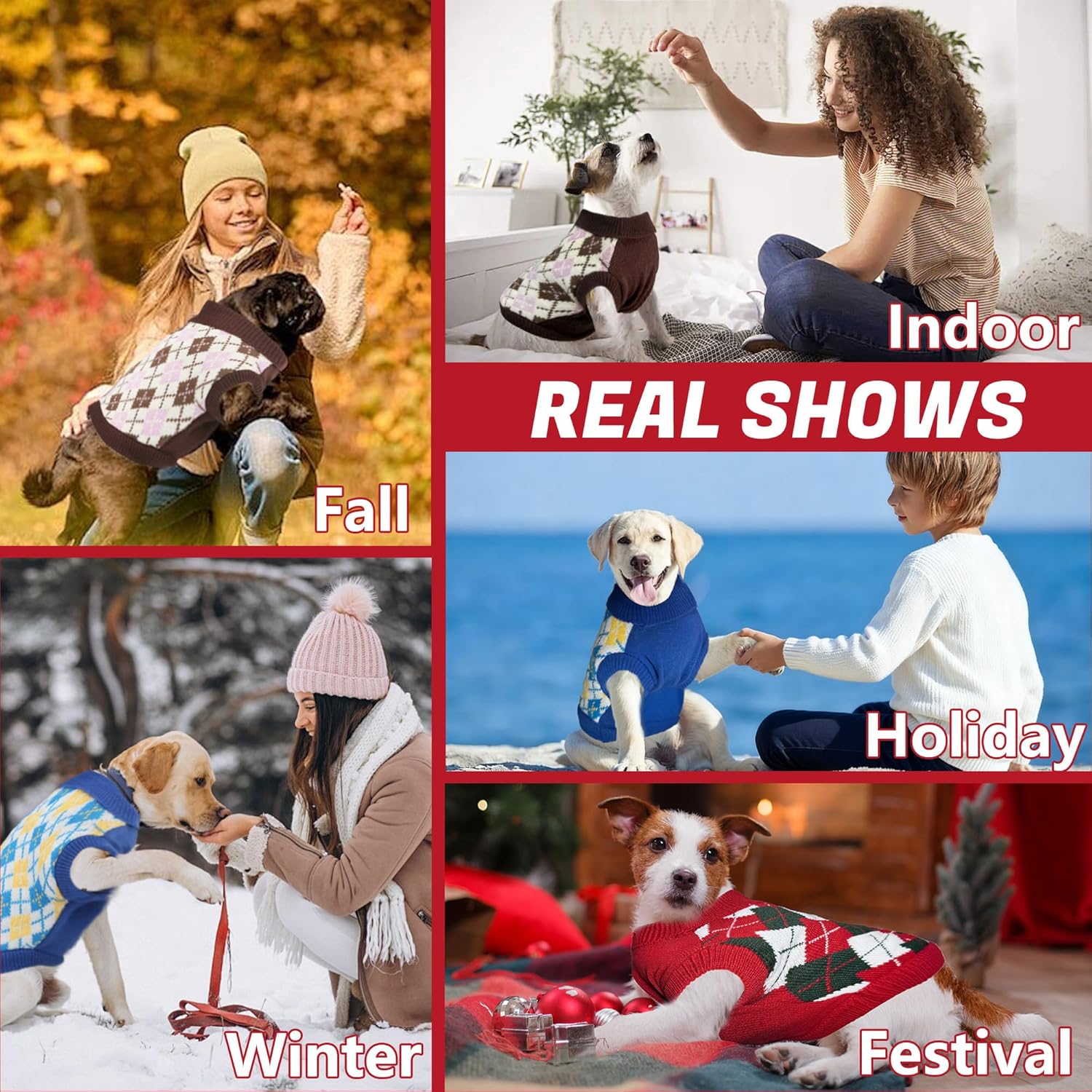 Dog Sweater, Soft Dog Sweaters for Small Medium Dogs Cats Girl Boy, Classic Knitted Turtleneck Outdoor Pet Clothes for Dogs Girl Boy, Christmas Puppy Kitten Sweater with Leash Hole, Red, Medium