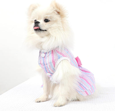 Dog Dress, Cute Pet Princess Dresses with Bright Color Design, Sweet Bowknot, Dog Clothes for Small Dogs Girl, Breathable & Lightweight, for Spring Summer, 2 Pack (Pink Purple, Small)