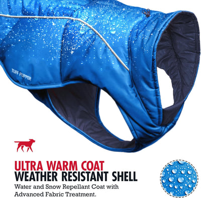 Tuff Pupper Insulated Winter Dog Coat | Waterproof Against Snow & Rain | Premium Padded Cold Weather Jacket | Reflective for Safety | Zipper Opening for Harness | Adjustable Sizing (Blue/XL)