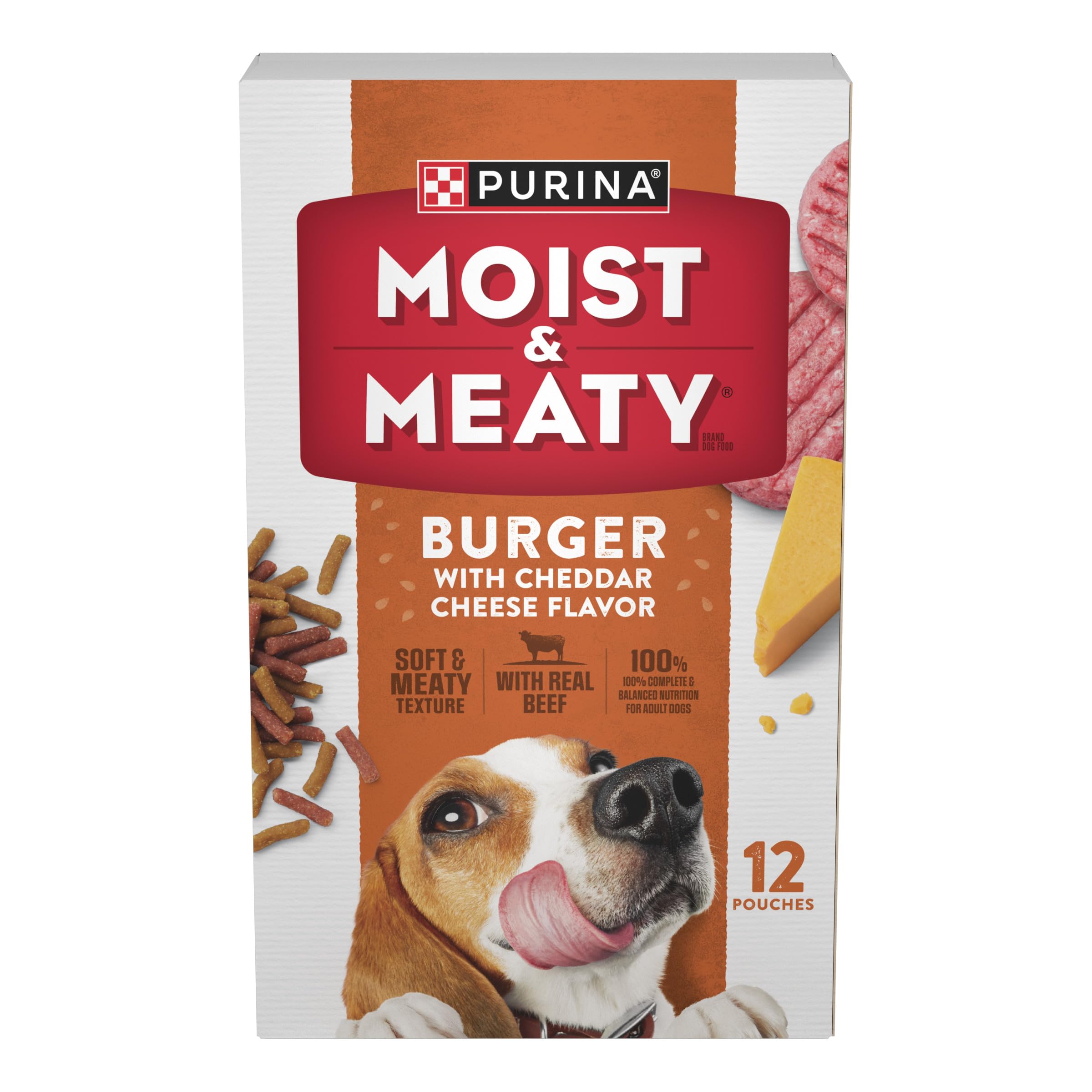 Purina Moist and Meaty Burger With Cheddar Cheese Flavor Dry Soft Dog Food Pouches - 36 ct. Pouch