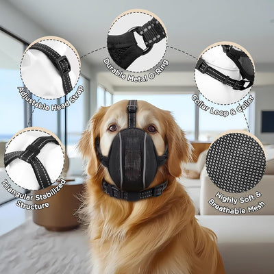 Dog Muzzle - Soft Breathable Mesh Nylon Adjustable Muzzle for Small Medium Large Dogs Prevents Chewing,Biting & Scavenging | Allows Panting, Drinking & Grooming | Secure Collar Strap Design(Black S)
