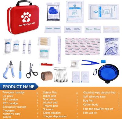 Dog First Aid Kit - Emergency Supplies for Dogs & Cats - Medical Essentials for Home, Camping, Car, RV, Travel, Road Trip