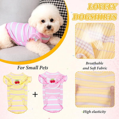 2Pack Striped Dog Shirts for Small Dogs, Cute Sleeveless Pet T Shirts, Cherry Girl Dog Clothes, Pet Puppy Sleeveless Clothes(Medium)