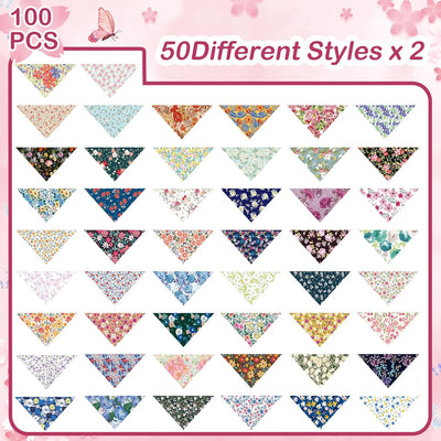 Sweetude 100 Pcs Floral Dog Bandanas Summer Flower Triangle Scarf Adjustable Costume Washable Outfit for Small to Large Pet