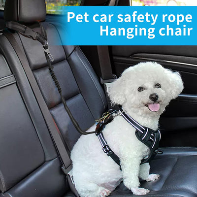 YAOHDAO Dog Seat Belt Harness for Car, Restraint Adjustable with Elastic Bungee Buffer Headrest for Vehicle, 360° Swivel Carabiner Nylon Pet Safety Seat Belts Heavy Duty Car Harness for Dogs (Black)