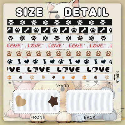 Dog Paw Print Ribbon,8 Rolls 3/8 Inch x 3 Yard, Pet Grooming Gift Wrap Ribbons, Black White Love Print Ribbon for Animal Themed Party Favor Decoration Holiday DIY Supplies
