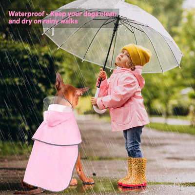 Reflective Dog Raincoat - Waterproof Dog Rain Jacket Adjustable Hooded Pet Poncho with Leash Hole, Lightweight Doggie Rainwear with Transparent Cap Brim (X-Large, Pink)