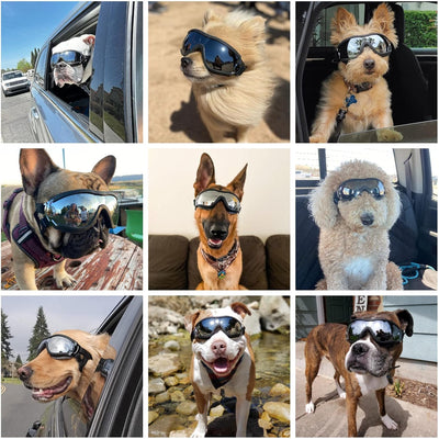 NAMSAN Dog Goggles Medium to Large Breed, Anti-UV Sunglasses for Dogs Large Breeds, Windproof Driving Dog Eye Protection, Doggy Glasses with Elastic Straps, Adjustable, Black