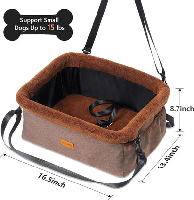 Fostanfly Dog Car Seat for Small Dogs, Upgraded Pet Booster Seat with Metal Frame, Doggy Pet Carseat with Washable Thick Cushion Safety Leash and Storage Pockets