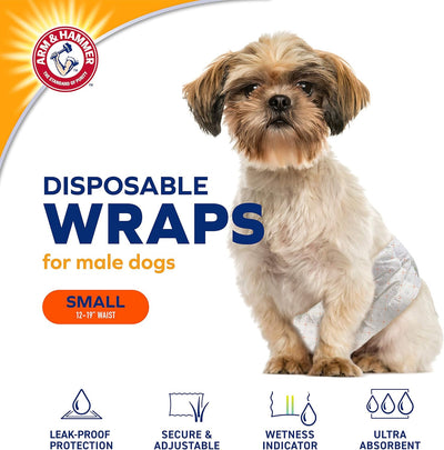 Arm & Hammer For Pets Male Dog Wraps, Size Small, 12 Count | Ultra-Absorbent, Adjustable Male Dog Diapers with Leak-Proof Protection and Wetness Indicator | Baking Soda for Odor Control