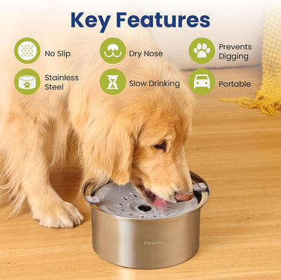 Spill Proof Stainless Steel Dog Water Bowl – 4L Slow Drinking Pet Bowl with Floating Tray, Non-Tip, BPA-Free, Dishwasher Safe – for Large Dogs & Multi-Pet Homes