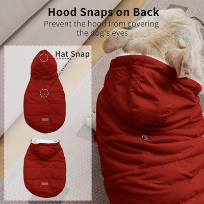 Fleece Lining Extra Warm Dog Hoodie in Winter,Small Dog Jacket Puppy Coats with Hooded,Red S