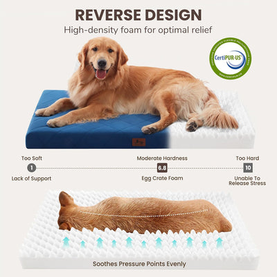 Orthopedic Dog Crate Bed Washable for Large Medium Dogs, Waterproof Pet Bed Mat with Egg Crate Foam, Flat Dog Crate Pad with Removable Washable Cover, 35 x 22 Inch Kennel Pads, Navy