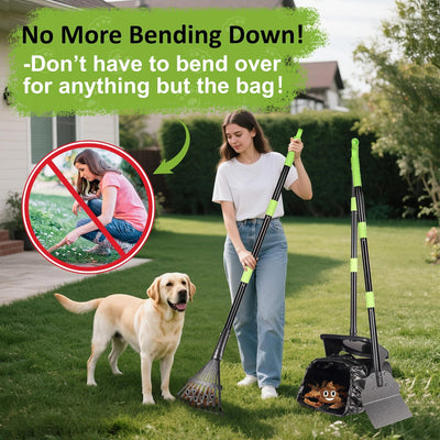 Pooper Scooper with Bag Attachment, 40.1" Long Handle Dog Pooper Scooper for Large Medium Small Dogs, Large Capacity Swivel Bin & Rake & Spade with 20 Bags, Pooper Scooper for Yard Grass Gravel