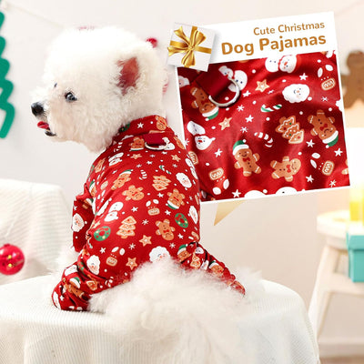 BAEJMJK Cute Christmas Dog Pajamas Stretchy Xmas Boy Girl Dog Clothes with D-Ring Holiday Pet Puppy Outfit Comfortable Warm Dogs Jumpsuit for Small Dogs Cats(Red,Small)