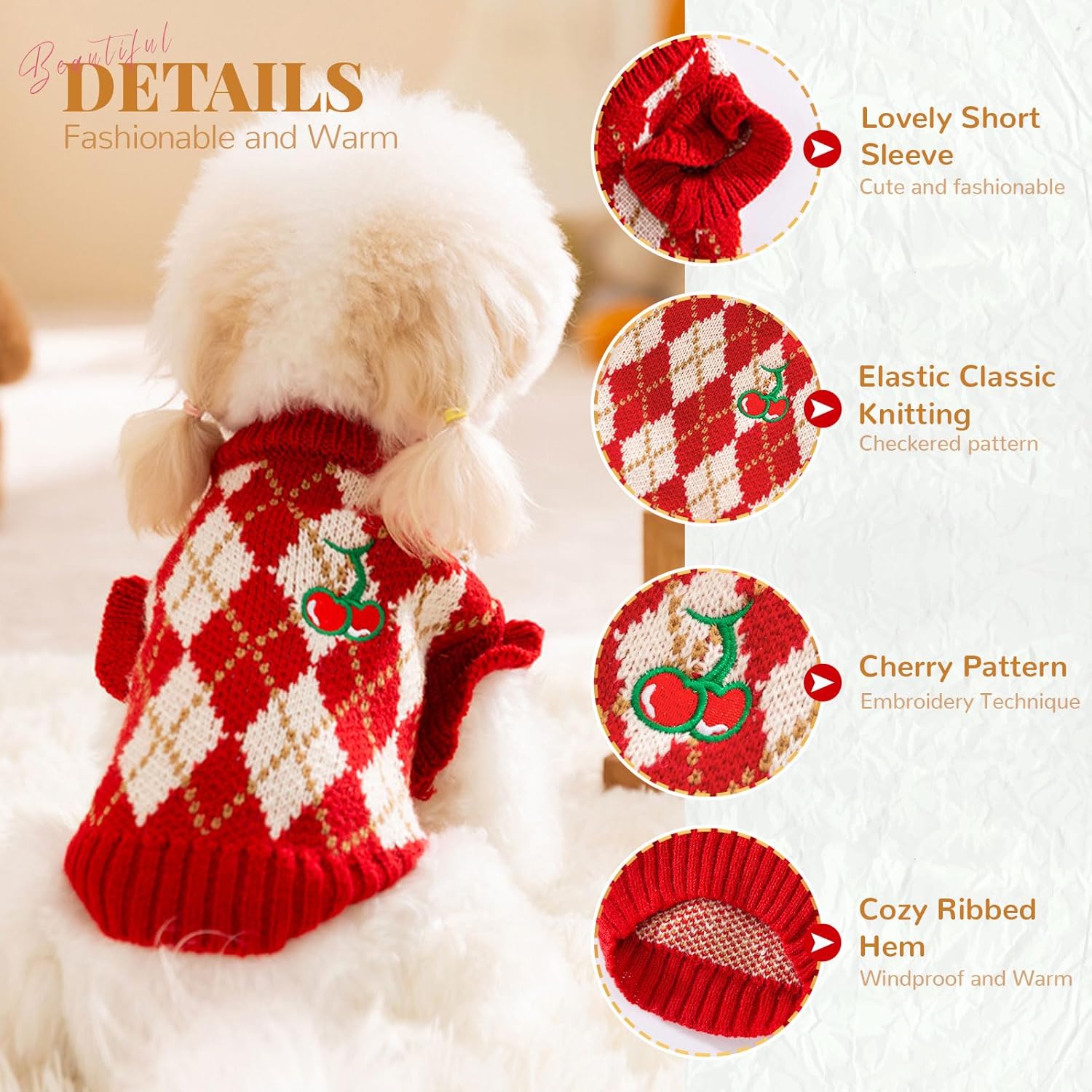 BAEJMJK Cute Cherry Small Dog Sweater Soft Girl Dog Clothes Turtleneck Warm Pet Puppy Knitted Pullover Princess Dogs Cats Outfits(Red Cherry A,X-Small)