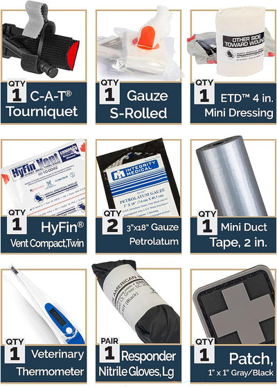 North American Rescue K-9 Handler ROO M-FAK First Aid Kit (Black) NAR K9 Dog Emergency MFAK with C-A-T Tourniquet, ETD, Gauze, Thermometer (80-1067)