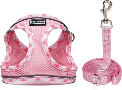 Mercano Soft Mesh Dog Harness and Leash Set, No-Chock Step-in Reflective Breathable Lightweight Easy Walk Vest Harnesses with Safety Buckle for Small Dogs, Cats (Pink, S)