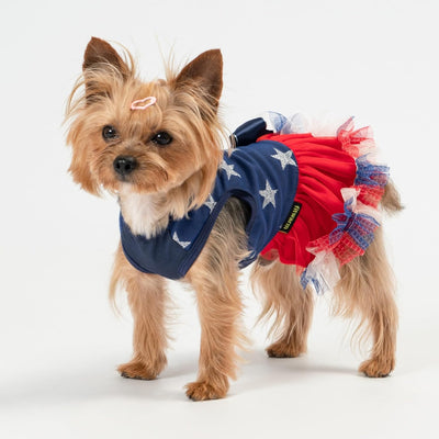 Fitwarm Patriotic Sparkly Stars Dog Dress, 4th of July Clothes for Small Dogs Girl, Pet Outfit, Royal Blue, Red, Silver, Small