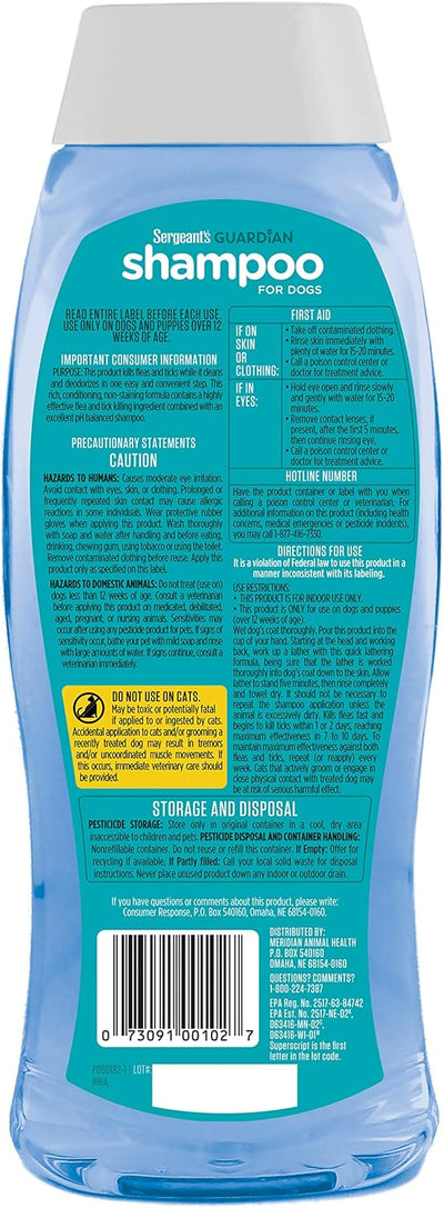 Sergeant's Guardian Flea & Tick Dog Shampoo, Clean Cotton Scent, 18 oz. (Pack of 2)